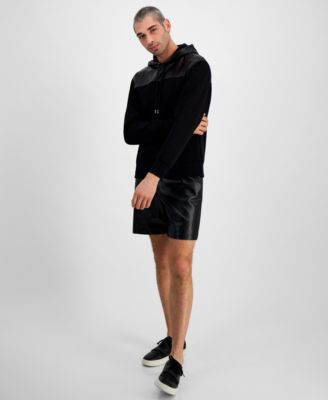 Inc International Concepts Faux Leather Hoodie Shorts Created For Macys In Deep Black