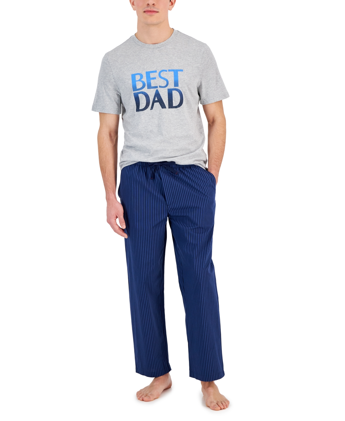 Men's 2-Pc. Best Dad Graphic T-Shirt & Stripe Pajama Pants Set, Created for Macy's - Fday Set