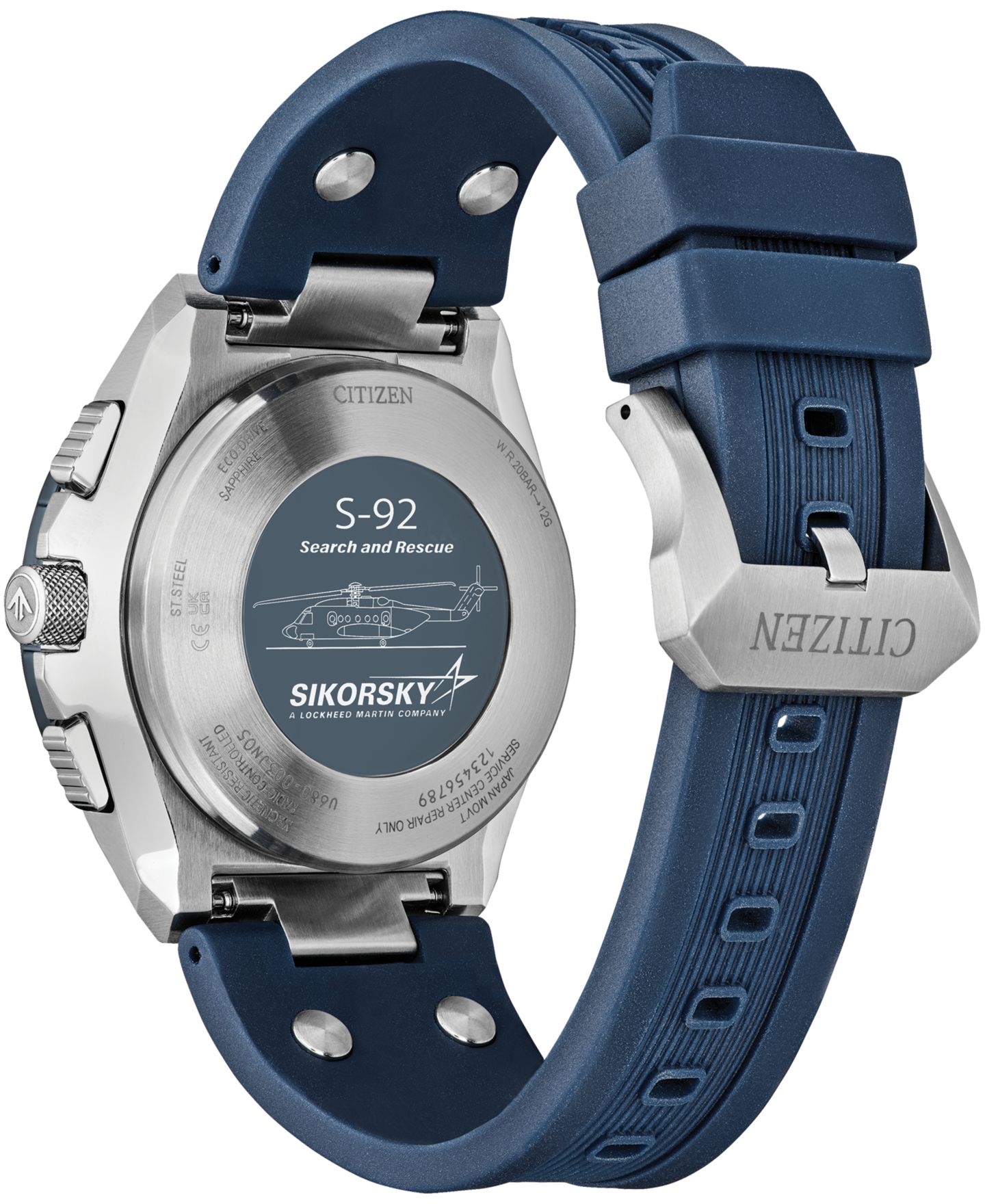 Мужские часы Citizen Eco-Drive Chronograph Promaster Air Special Edition Sikorsky Skyhawk Blue Rabber Strap Watch 46mm — фото 3