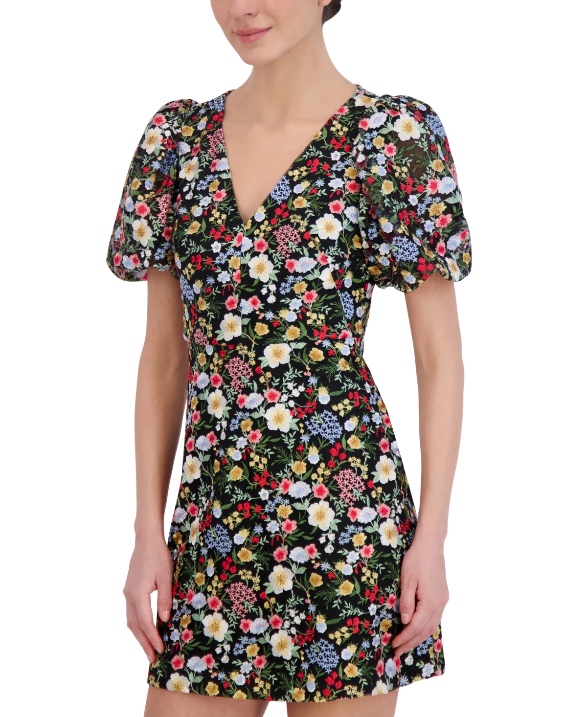 Shop Eliza J Women's Puff-sleeve Floral Dress In Black Multi