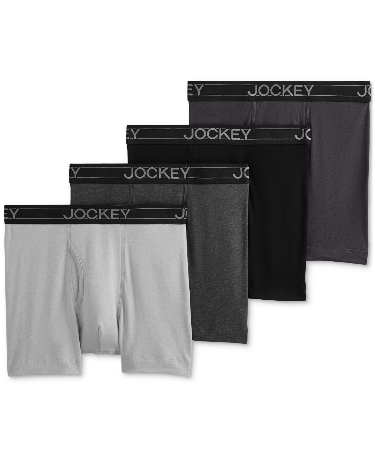 Jockey Men's  Lightweight Cotton Blend 5" Boxer Briefs, Pack Of 4 In Black,charcoal Heather,trusted Pewter,qu