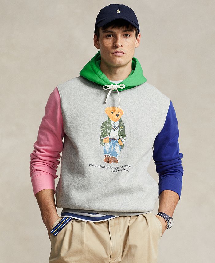 Men's Polo Bear Color-Blocked Fleece Hoodie