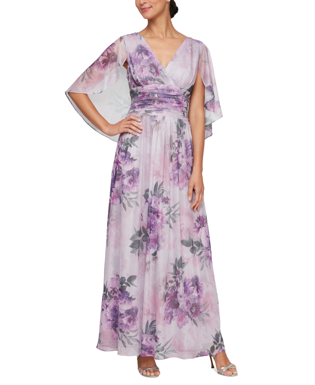 Sl Fashions Women's Printed V-neck Capelet Dress In Blush Multi