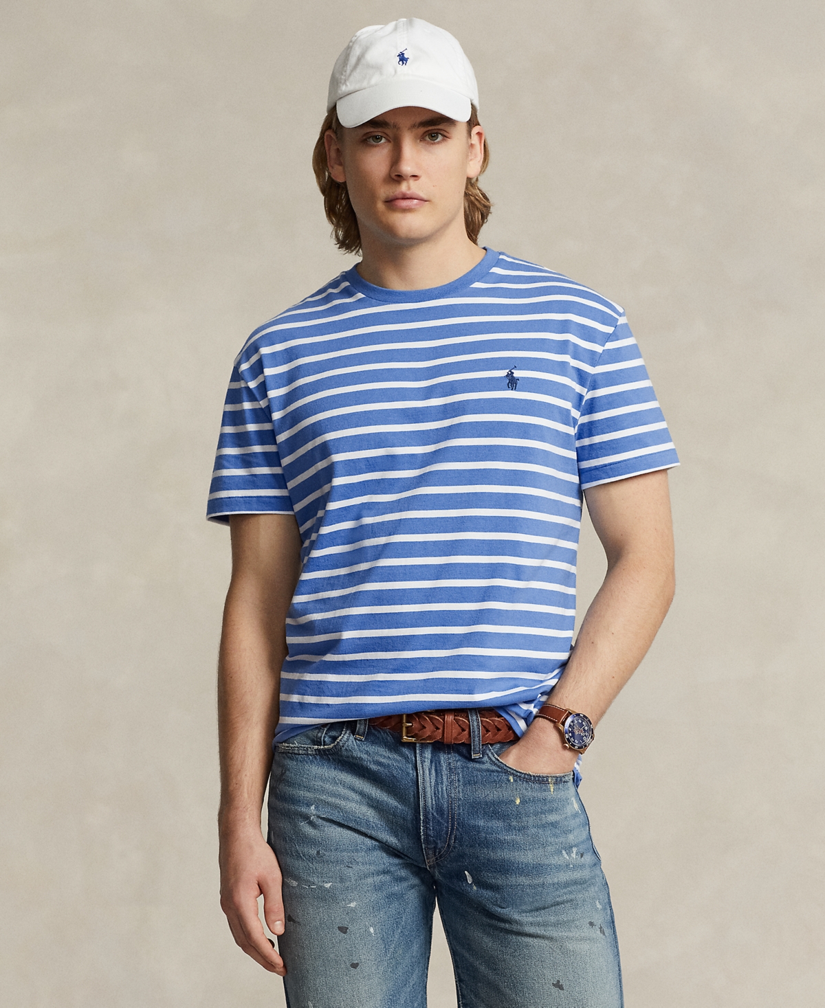 Shop Polo Ralph Lauren Men's Classic-fit Striped Jersey T-shirt In New England Blue,white