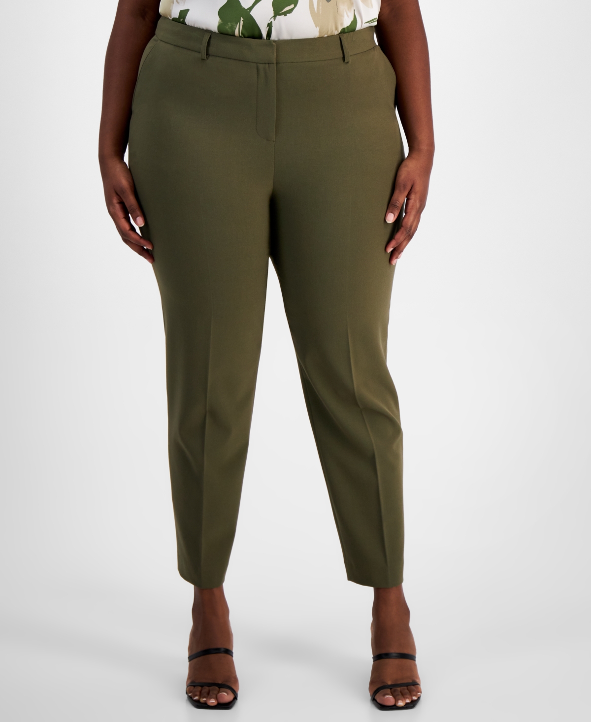 Shop Tahari Asl Plus Size Classic Mid Rise Ankle Pants In Loden