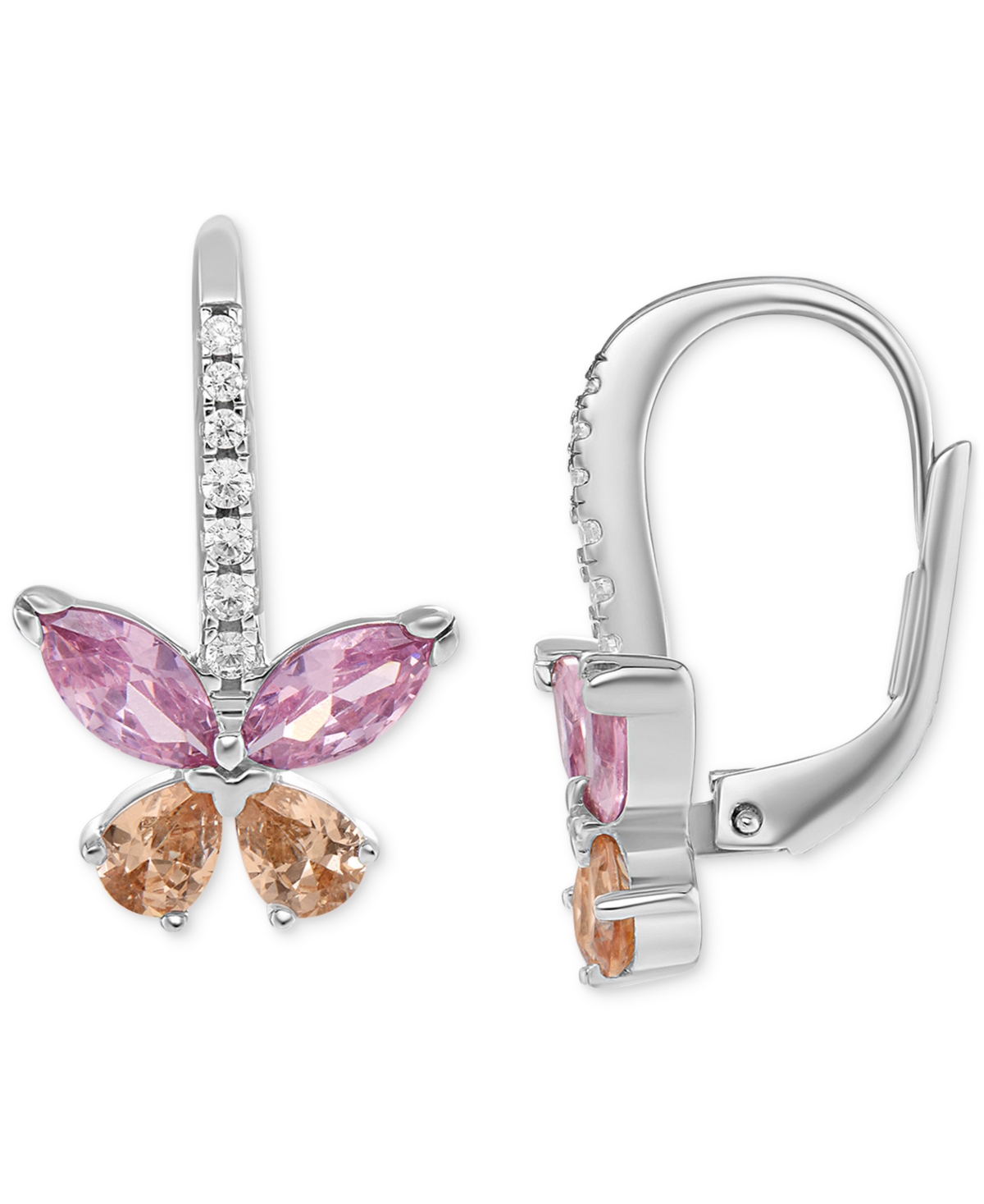 Shop Giani Bernini Cubic Zirconia Multicolor Butterfly Leverback Earrings In Sterling Silver, Created For Macy's In Pink