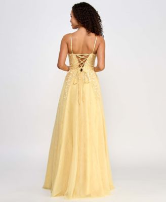 Say Yes Juniors' Embellished Lace-Up Mesh Gown, Created for Macy's
