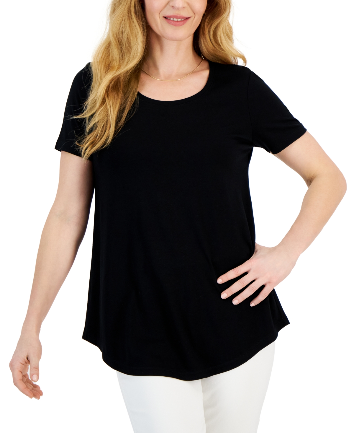 Jm Collection Women's Short Sleeve Scoop-neck T-shirt, Created For Macy's In Deep Black