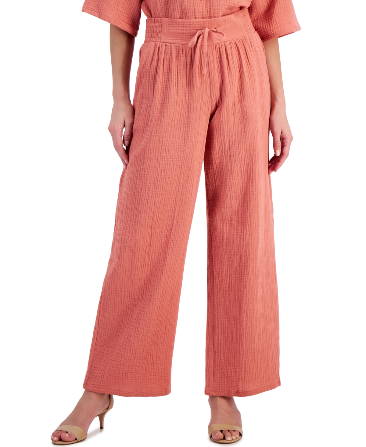 Jm Collection Women's Wide Leg Gauze Pants, Created For Macy's In Peach Bliss