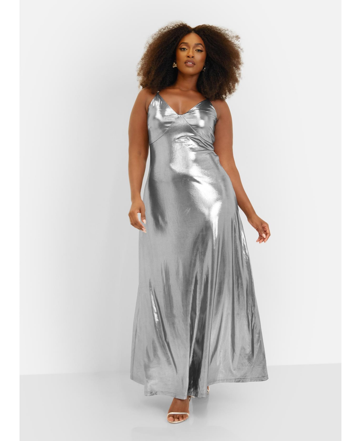 Women's Plus Size Cicely Liquid Metallic Maxi Slip Dress - Silver