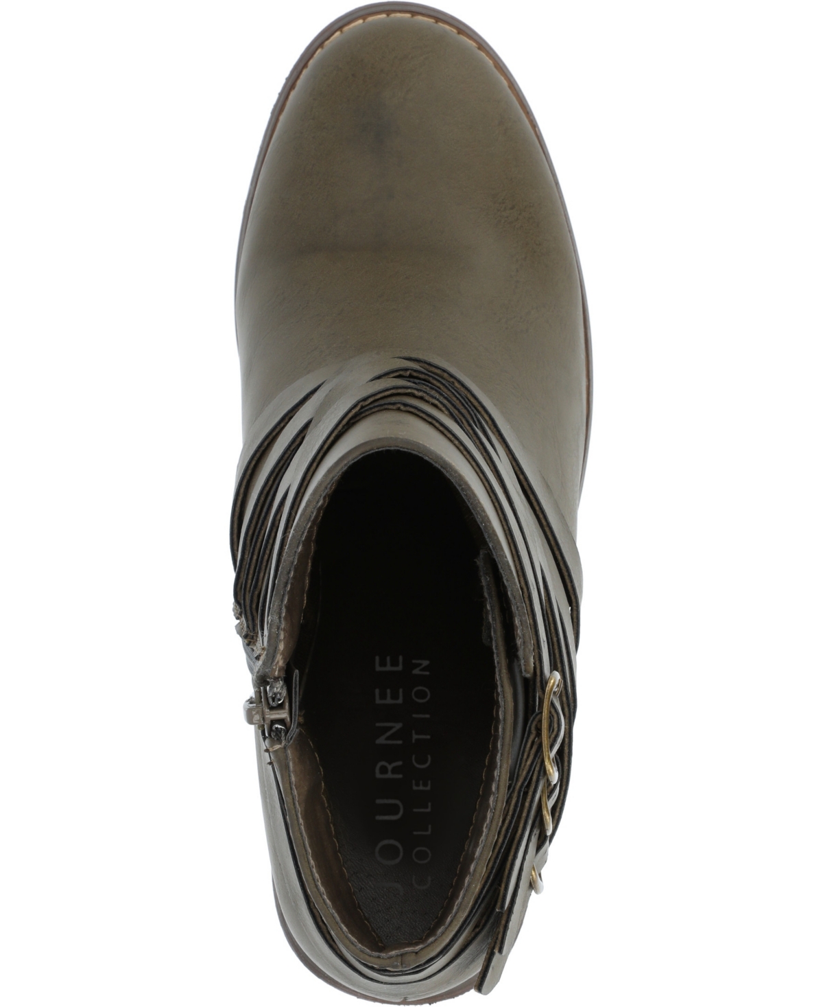 Journee Collection Women's Strap Round Toe Stacked Heel Dress Booties