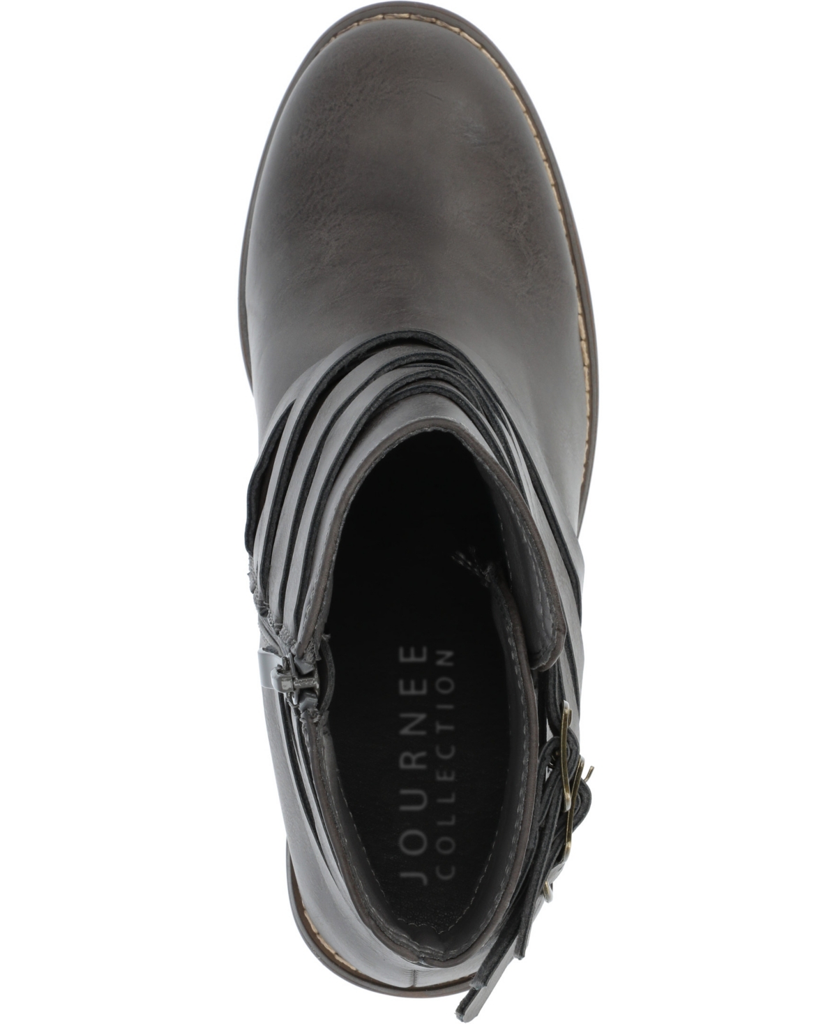 Journee Collection Women's Strap Wide Width Round Toe Stacked Heel Dress Booties