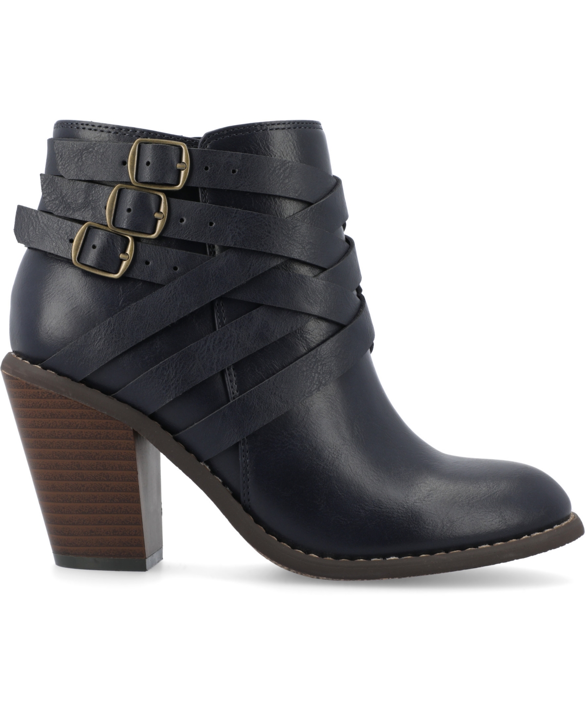 Journee Collection Women's Strap Wide Width Round Toe Stacked Heel Dress Booties