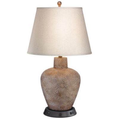 Bentley Rustic Farmhouse Table Lamp 29" Tall Brown Leaf with Dimmable USB Workstation Base Off White Empire Shade for Bedroom Living Room