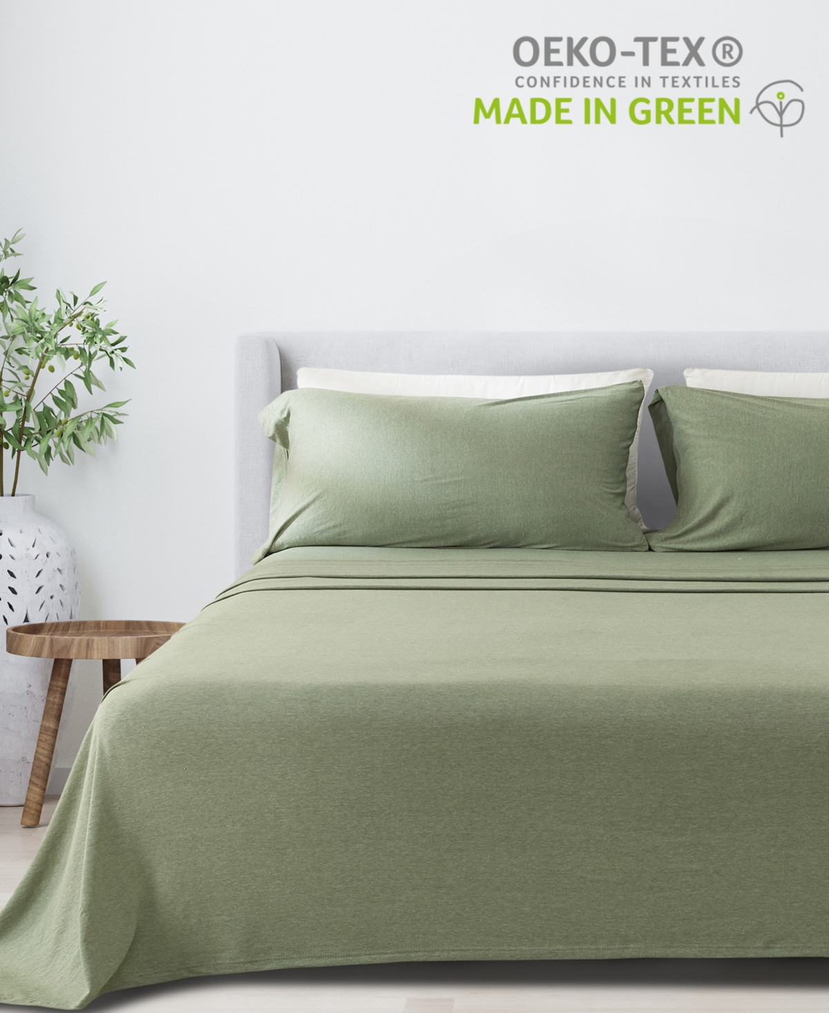 Premium Comforts Heathered Melange T-shirt Jersey Knit Cotton Blend 4 Piece Sheet Set,