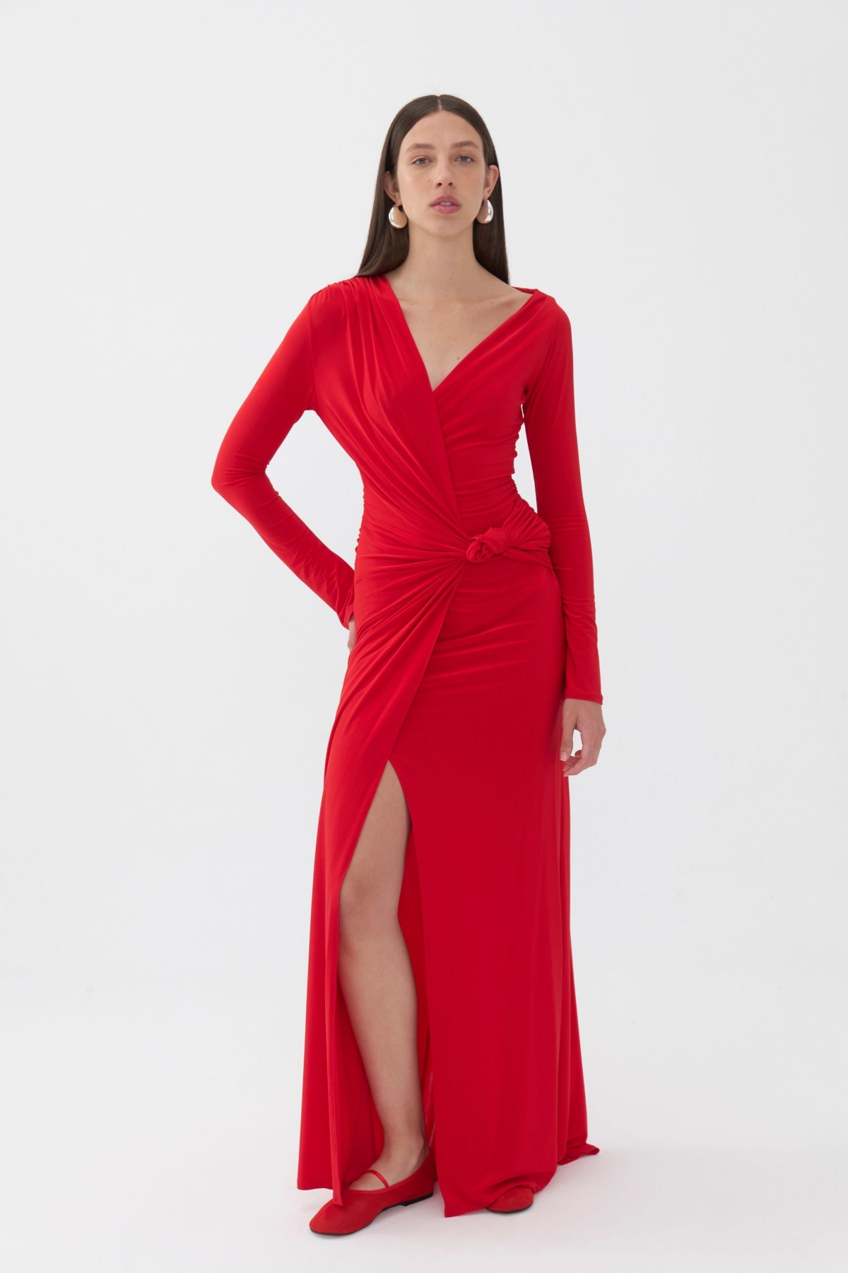 Nocturne Women's Draped Long Dress In Red