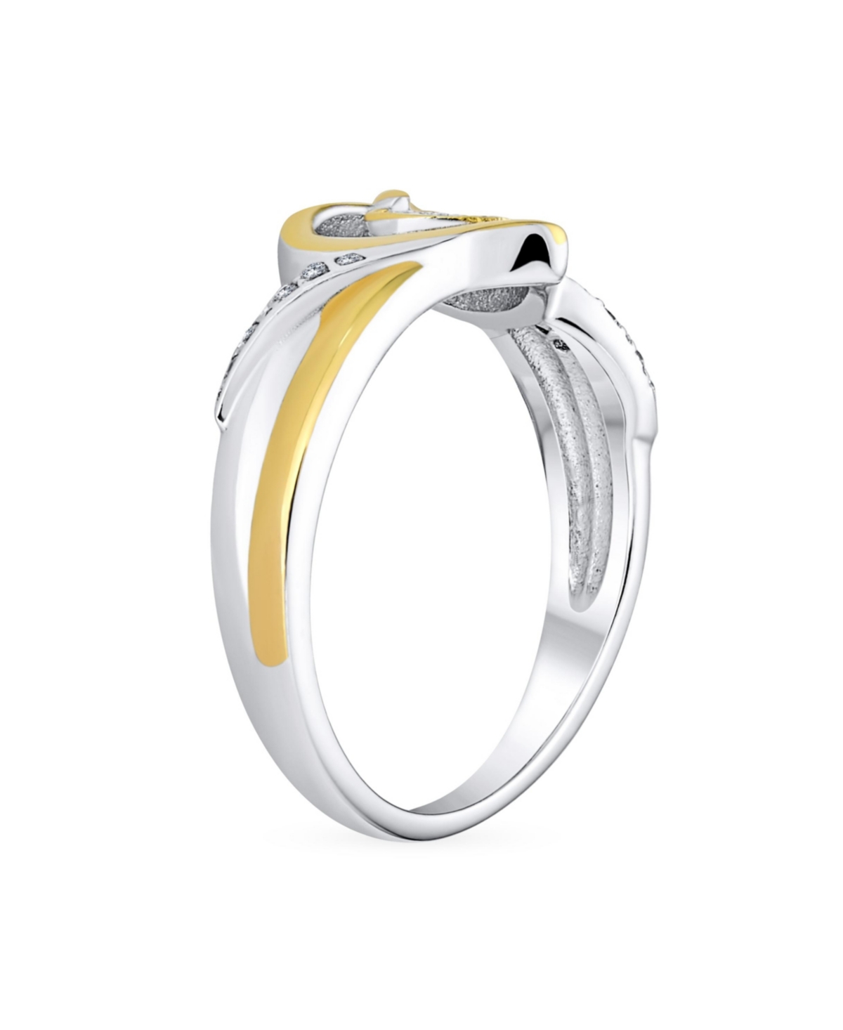 Bling Jewelry Delicate Two Tone Cz Accent Cubic Zirconia Twisting Intertwined Bands Promise Heart Ring For Women Gold Plated Sterling Silver - Silver