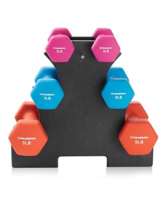 Neoprene Dumbbell Hand Weights with Stand, 20 lbs (2 lb, 3 lb, 5 lb Pairs)
