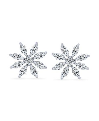 Elegant Holiday Marquise CZ Christmas Flower Snowflake Stud Earrings Sterling