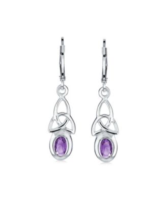 Love Knot Oval Bezel Set Natural Amethyst Topaz Onyx Quartz Turquoise Dangle Earrings .925 Sterling Silver