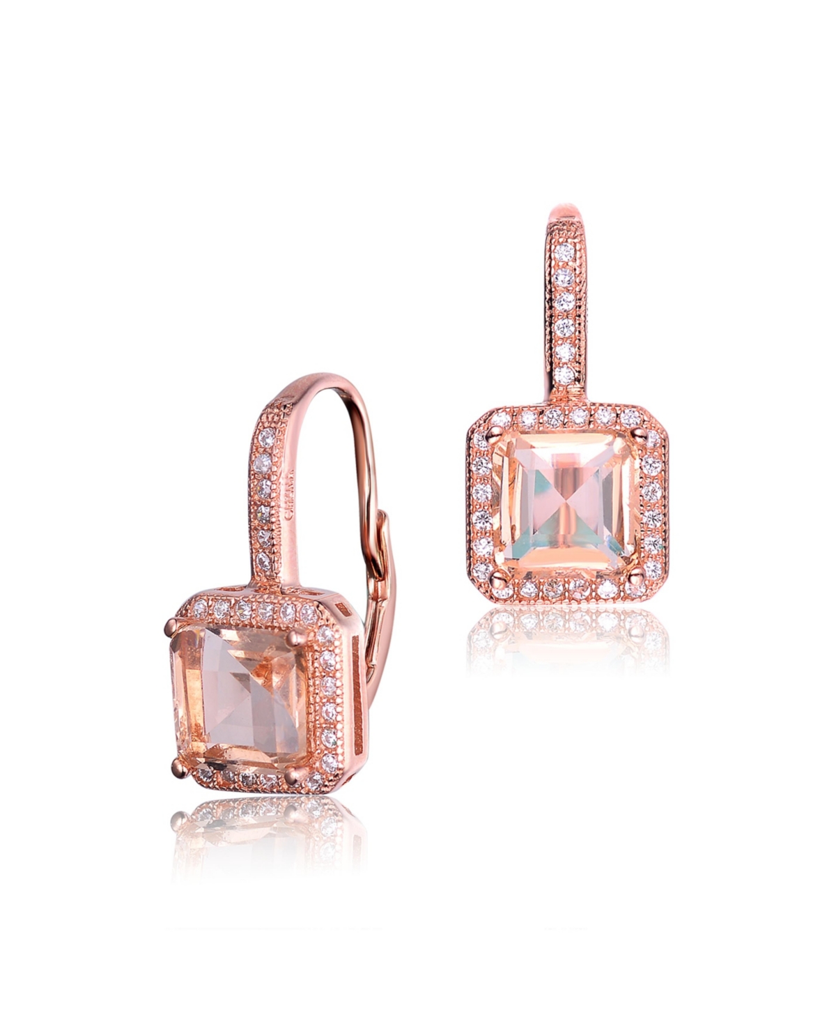 Thumbnail 2 of Rose Gold Sterling Silver Cushion Drop Earrings with CZ Stones