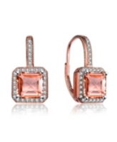 Genevive Sterling Silver Cubic Zirconia Square Cushion Drop Earrings - Pink