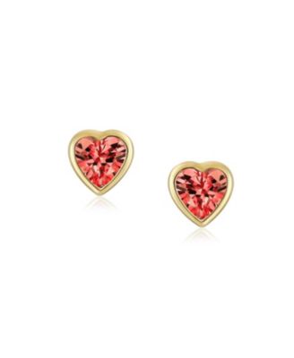 Tiny Cubic Zirconia Real Yellow 14K Real Yellow Gold Heart Stud Earrings