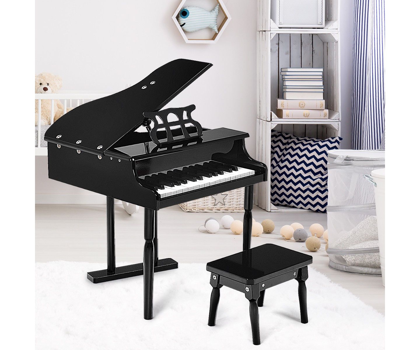 Детские игрушки Costway 30-Key Baby Grand Piano, Bench, and Music Holder, 3-Piece Set, Ages 1+, цвет: Чёрный — фото 2