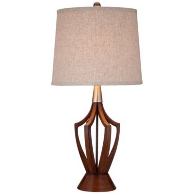 St. Claire Modern Mid Century Table Lamp 30 3/4" Tall Wood Open Vase Taupe Drum Shade for Bedroom Living Room Bedside Nightstand Office