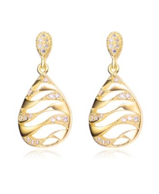 Unique Sterling Silver Clear Round Cubic Zirconia Drop Earrings