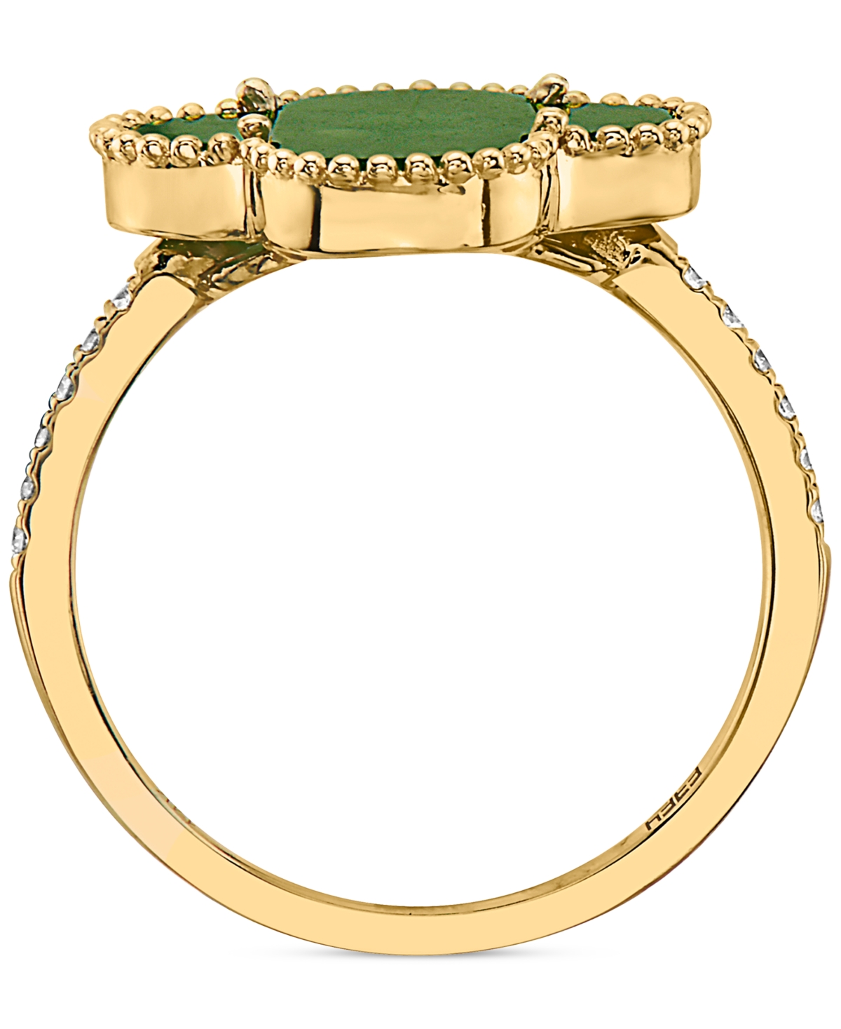 Shop Effy Collection Effy Dyed Jade & Diamond (1/10 Ct. T.w.) Bead Frame Clover Ring In 14k Gold In Yellow Gold