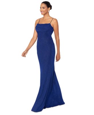 Betsy & Adam Women's Long Glitter Gown - Sleeveless With Ruffle Detail, Hidden Back Zipper