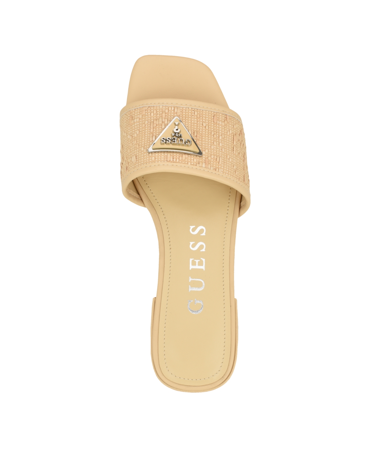 Guess Women's Tamsea One Band Square Toe Slide Flat Sandals In Black Saffiano