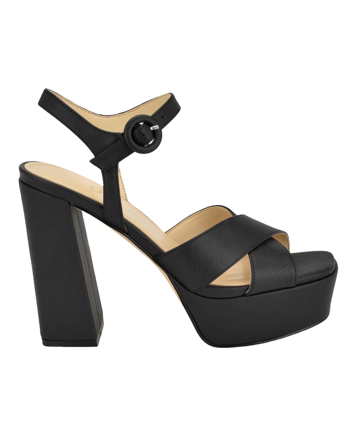 Guess Women's Vallenn Platform Block Heel Dress Sandals - Black Saffiano - Manmade