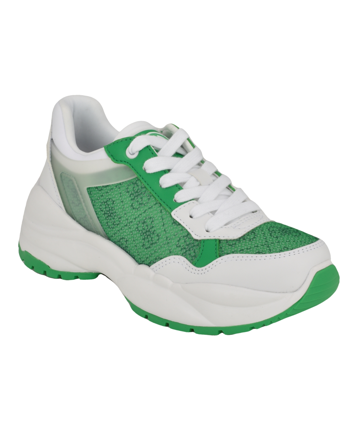 Shop Guess Women's Samra Lace-up Logo Joggers Sneakers In Green Logo Multi