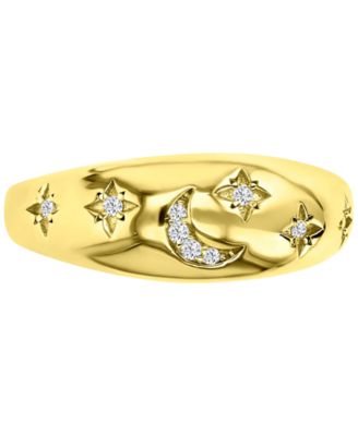 Cubic Zirconia Moon & Stars Celestial Polished Dome Ring 