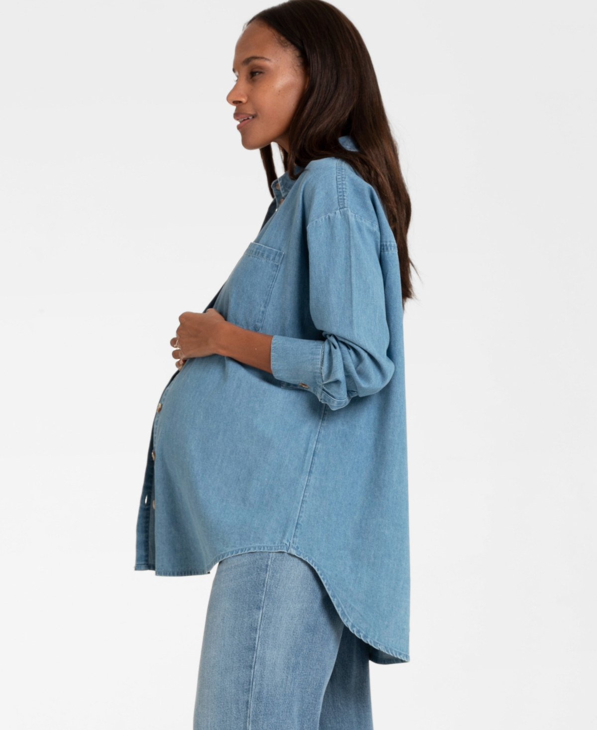 SERAPHINE WOMEN'S DENIM CURVED HEM MATERNITY SHIRT 