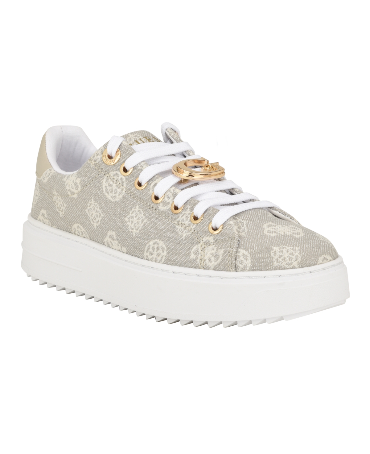 Guess Women's Genza Platform Lace Up Round Toe Sneakers In Taupe Logo