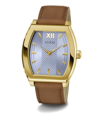 GUESS Men's Analog Brown Genuine Leather Watch 42mm