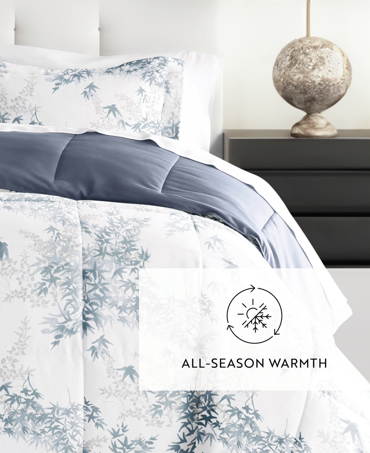 Ienjoy Home Bamboo Leaves Blue 3-piece Comforter Set, King/california King In Stone