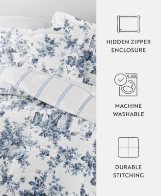 Cabbage Rose Stripe 3-Piece Comforter Set, Full/Queen