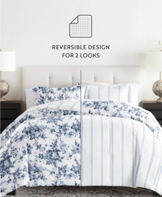 Cabbage Rose Stripe 3-Piece Comforter Set, King/California King