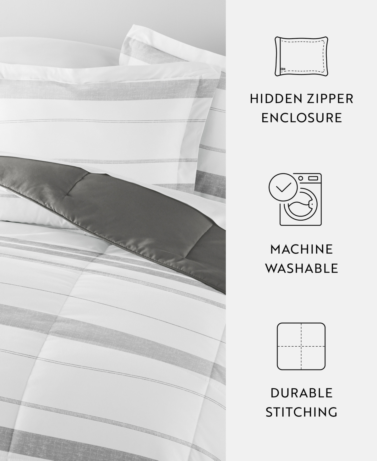 ienjoy Home Stitched Stripe 2-Piece Comforter Set, Xl