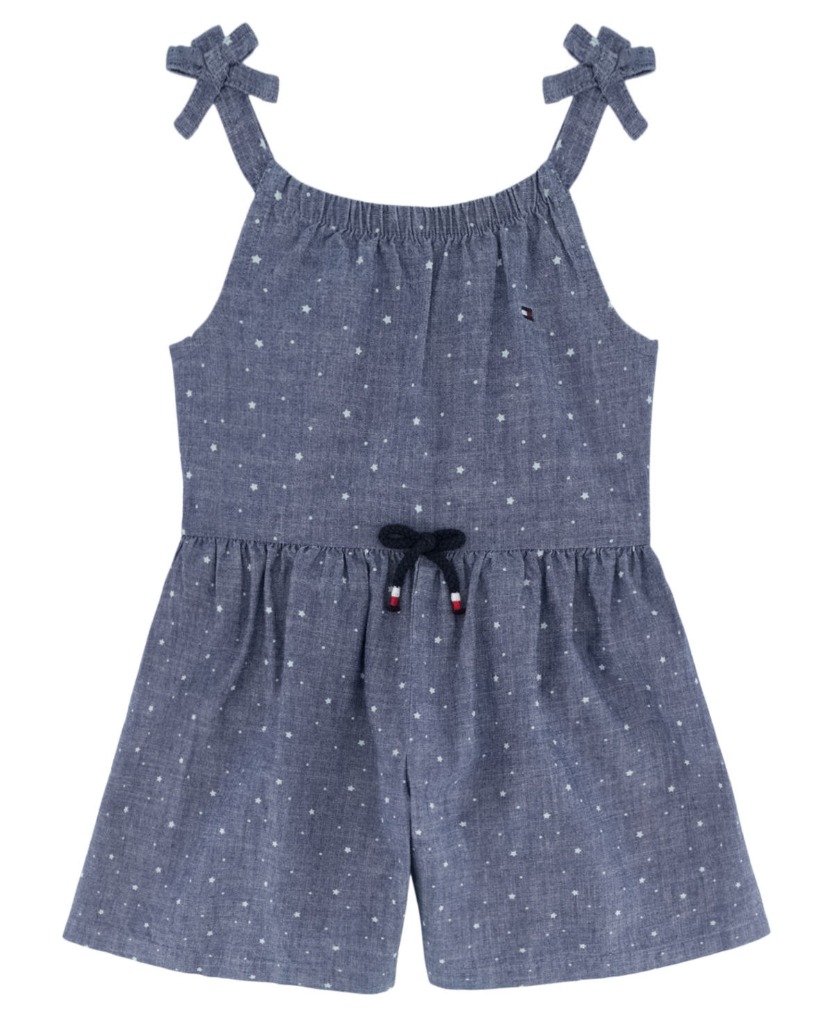 Tommy Hilfiger Babies' Toddler Girls Romper Printed Chambray Drawstring Straps Romper, 1 Piece Set In Blue