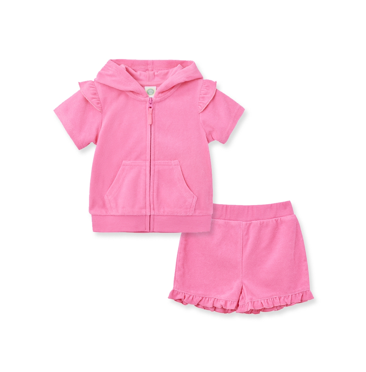 Little Me Girls' Cotton Blend Full Zip Hoodie & Shorts Swim Cover Up Set - Baby In Pink