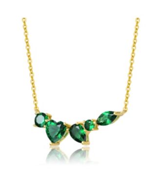 Sterling Silver 14k Yellow Gold Plated Mixed Cut Green Cubic Zirconia Cluster Necklace