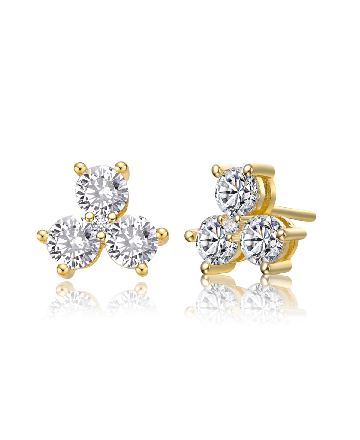 GENEVIVE STERLING SILVER WITH ROUND CUBIC ZIRCONIA CLOVER STUD EARRINGS