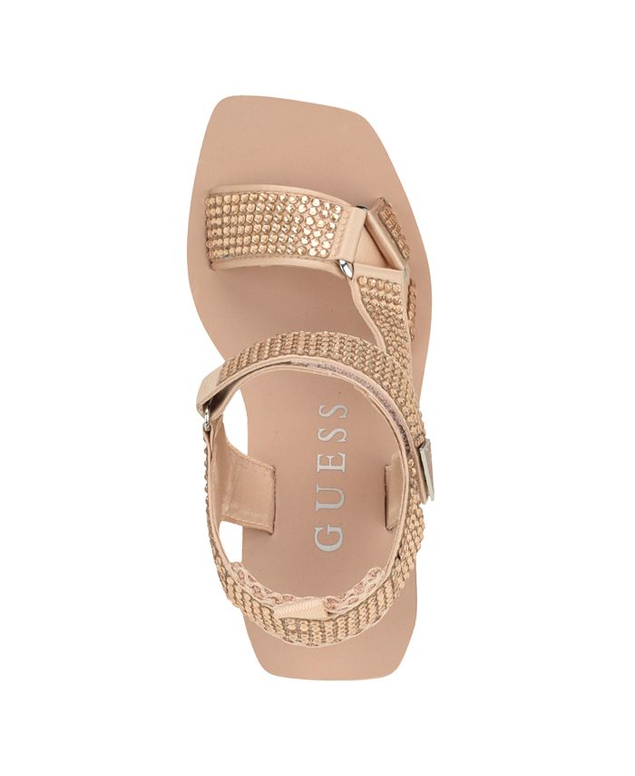 GUESS Women's Dawsin Rhinestone Eva Strappy Wedge Sandals - Macy's