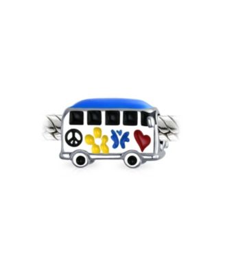 Multi Color Retro 1960'S Peace Love Hippie Volk Wagon Van Bus Charm Bead Enamel .925Sterling Silver Fits European Bracelet