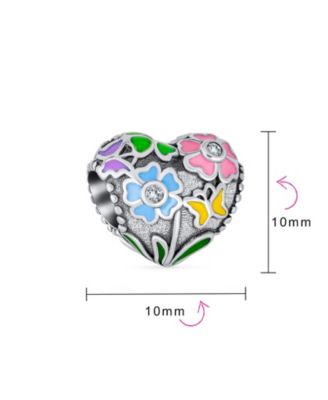 Valentine CZ Accent Love Grows Floral Heart Charm Bead Sterling Silver Bracelet